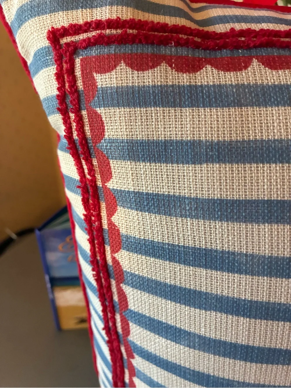 Nautica, LOBSTER pillow BLUE and WHITE stripe / RED embroidered lobster and trim